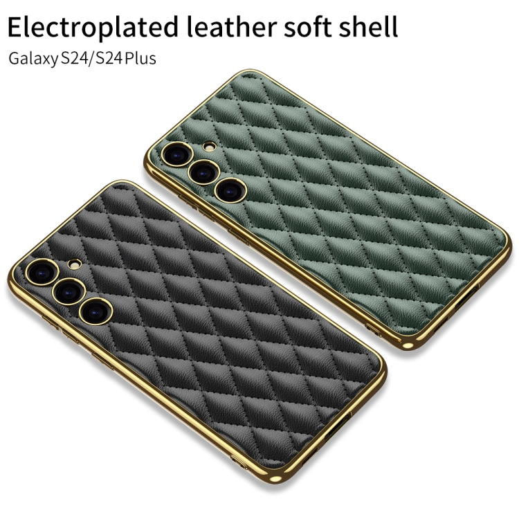 For Samsung Galaxy S24 5G GKK Rhombus Pattern Electroplating Plain PU Phone Case(Green) - Galaxy S24 5G Cases by GKK | Online Shopping UK | buy2fix