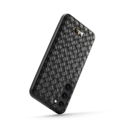 For Samsung Galaxy S24+ 5G Fierre Shann Leather Texture Phone Back Cover Case(Woven Black) - Galaxy S24+ 5G Cases by FIERRE SHANN | Online Shopping UK | buy2fix