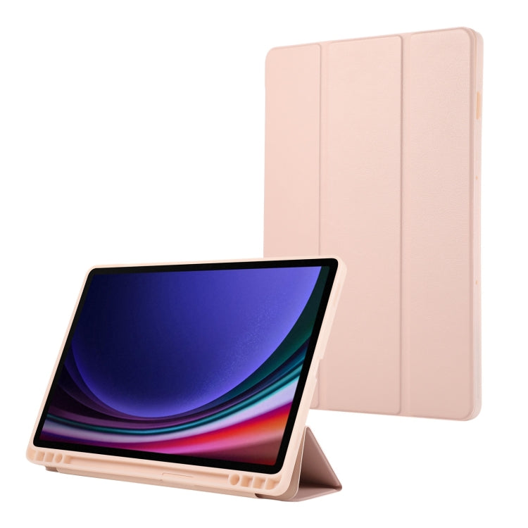 For Samsung Galaxy Tab S9 FE 3-Fold Pure Color TPU Leather Tablet Case with Pen Slot(Pink) - Galaxy Tab S9 FE by buy2fix | Online Shopping UK | buy2fix