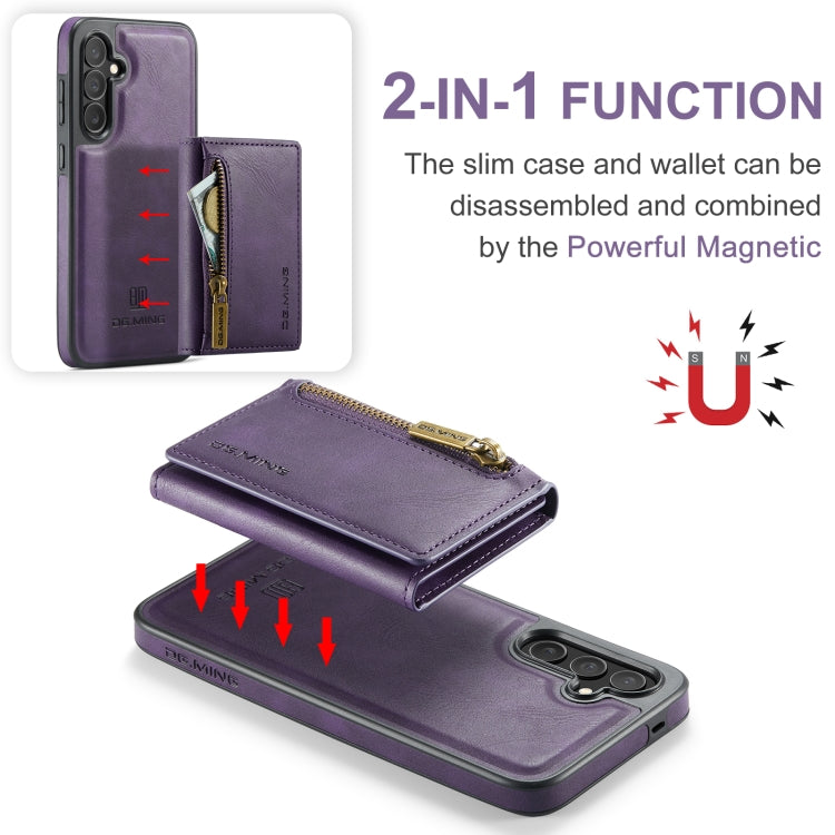 For Samsung Galaxy S24 FE 5G DG.MING M5 Series Zip RFID Multi Card Detachable Leather Phone Case(Purple) - Galaxy S24 FE 5G Cases by DG.MING | Online Shopping UK | buy2fix