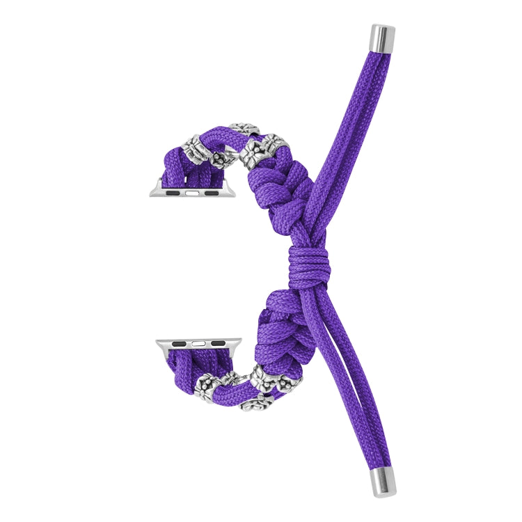 For Apple Watch Ultra 2 49mm Chrysanthemum Beads Paracord Braided Watch Band(Purple) - Watch Bands by buy2fix | Online Shopping UK | buy2fix