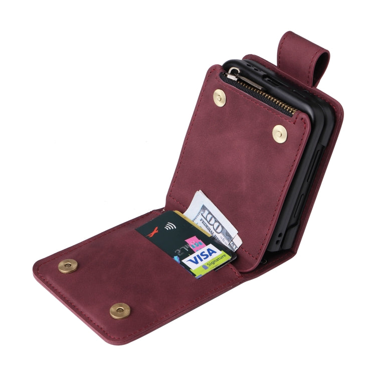 For Samsung Galaxy Z Flip4 Multifunctional Frosted Zipper Wallet Leather Phone Case(Wine Red) - Galaxy Z Flip4 5G Cases by buy2fix | Online Shopping UK | buy2fix