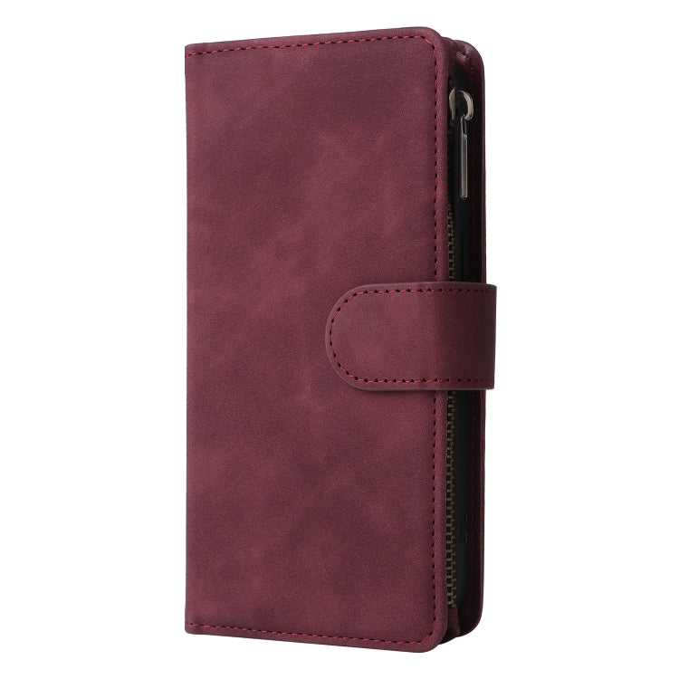 For Xiaomi Redmi Note 13 5G Multifunctional Frosted Zipper Wallet Leather Phone Case(Wine Red) - Note 13 Cases by buy2fix | Online Shopping UK | buy2fix