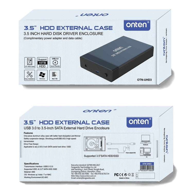Onten UHD3 3.5 inch USB3.0 HDD External Hard Drive Enclosure(UK Plug) - HDD Enclosure by Onten | Online Shopping UK | buy2fix