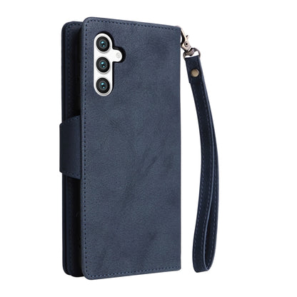 For Samsung Galaxy S24 5G Rivet Buckle 9 Cards 3-Fold Wallet Leather Phone Case(Blue) - Galaxy S24 5G Cases by buy2fix | Online Shopping UK | buy2fix