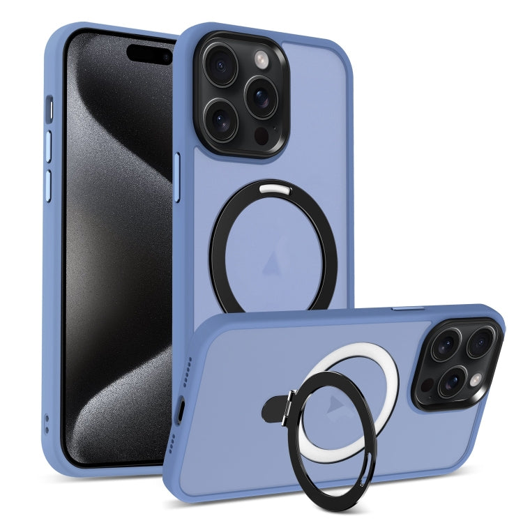 For iPhone 15 Pro MagSafe Holder Skin-feel PC Hybrid TPU Phone Case(Blue) - iPhone 15 Pro Cases by buy2fix | Online Shopping UK | buy2fix