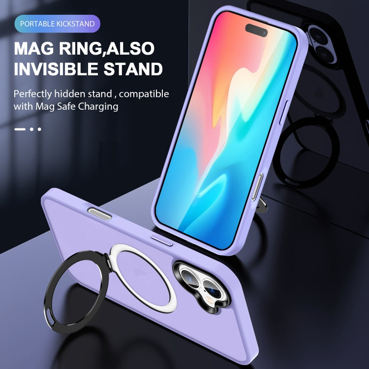 For iPhone 16 Skin-feel MagSafe Holder PC Hybrid TPU Phone Case(Purple) - iPhone 16 Cases by buy2fix | Online Shopping UK | buy2fix