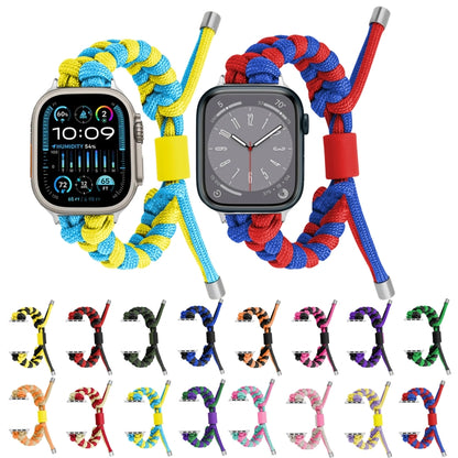 For Apple Watch Ultra 49mm Paracord Fishtail Braided Silicone Bead Watch Band(Black Blue) - Watch Bands by buy2fix | Online Shopping UK | buy2fix