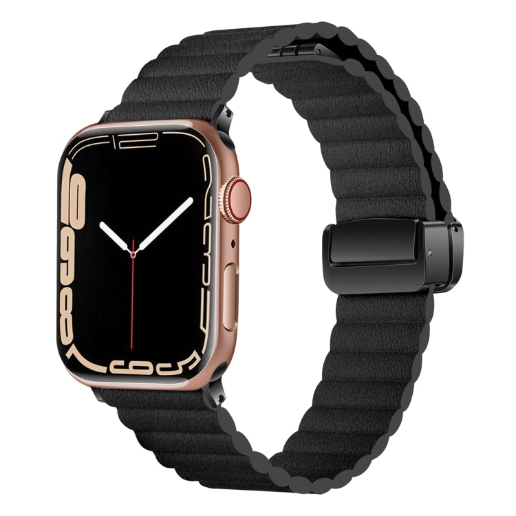 For Apple Watch SE 2022 44mm Water Ripple Magnetic Folding Buckle Watch Band, Style: Bold Version(Black) - Watch Bands by buy2fix | Online Shopping UK | buy2fix