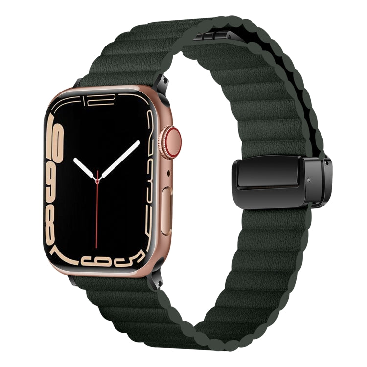 For Apple Watch Series 5 40mm Water Ripple Magnetic Folding Buckle Watch Band, Style: Bold Version(Dark Green) - Watch Bands by buy2fix | Online Shopping UK | buy2fix