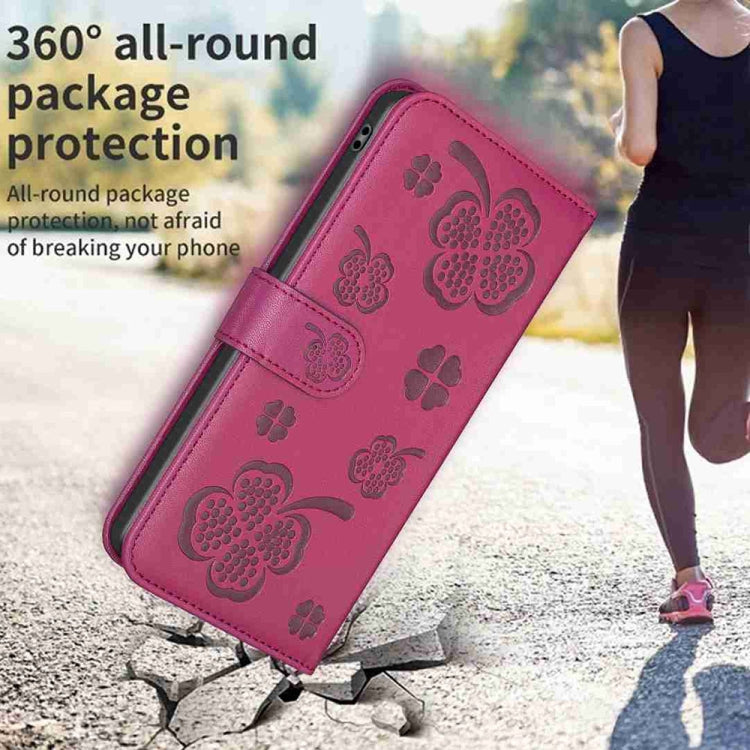 For Xiaomi 13 Lite 5G Four-leaf Embossed Leather Phone Case(Rose Red) - 13 Lite Cases by buy2fix | Online Shopping UK | buy2fix