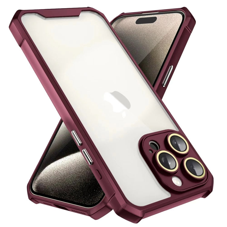 For iPhone 16 Pro Shockproof Acrylic Phone Case with Lens Glass Film(Wine Red) - iPhone 16 Pro Cases by buy2fix | Online Shopping UK | buy2fix