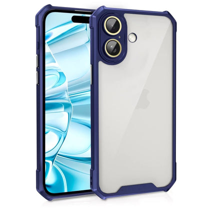 For iPhone 16 Plus Shockproof Acrylic Phone Case with Lens Glass Film(Blue) - iPhone 16 Plus Cases by buy2fix | Online Shopping UK | buy2fix