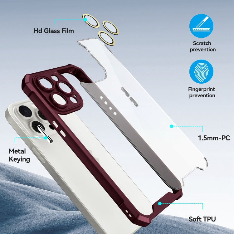 For iPhone 16 Pro Shockproof Acrylic Phone Case with Lens Glass Film(Wine Red) - iPhone 16 Pro Cases by buy2fix | Online Shopping UK | buy2fix