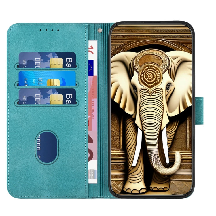 For iPhone 16 YX0060 Elephant Head Embossed Phone Leather Case with Lanyard(Light Blue) - iPhone 16 Cases by buy2fix | Online Shopping UK | buy2fix