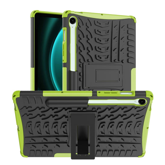 For Samsung Galaxy Tab S9 FE Tire Texture TPU + PC Tablet Case with Holder(Green) - Galaxy Tab S9 FE by buy2fix | Online Shopping UK | buy2fix