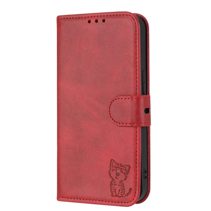 For Google Pixel 9 Pro Embossed Happy Cat Pattern Flip Leather Phone Case(Red) - Google Cases by buy2fix | Online Shopping UK | buy2fix