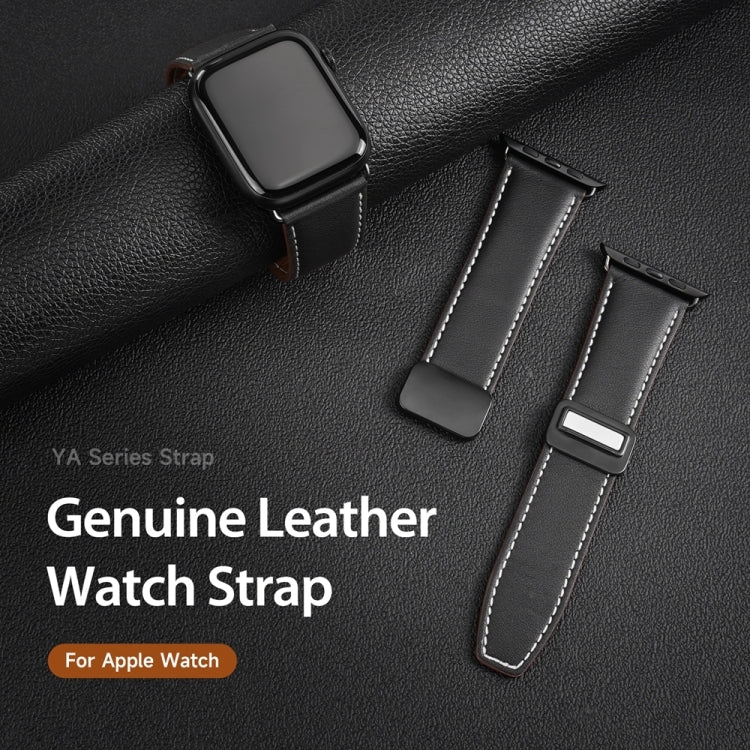 For Apple Watch Series 9 45mm DUX DUCIS YA Series Magnetic Buckle Genuine Leather Watch Band(Black) - Watch Bands by DUX DUCIS | Online Shopping UK | buy2fix