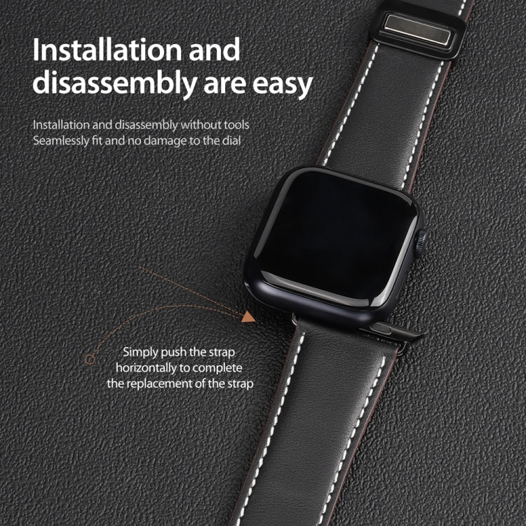 For Apple Watch Series 8 41mm DUX DUCIS YA Series Magnetic Buckle Genuine Leather Watch Band(Black) - Watch Bands by DUX DUCIS | Online Shopping UK | buy2fix