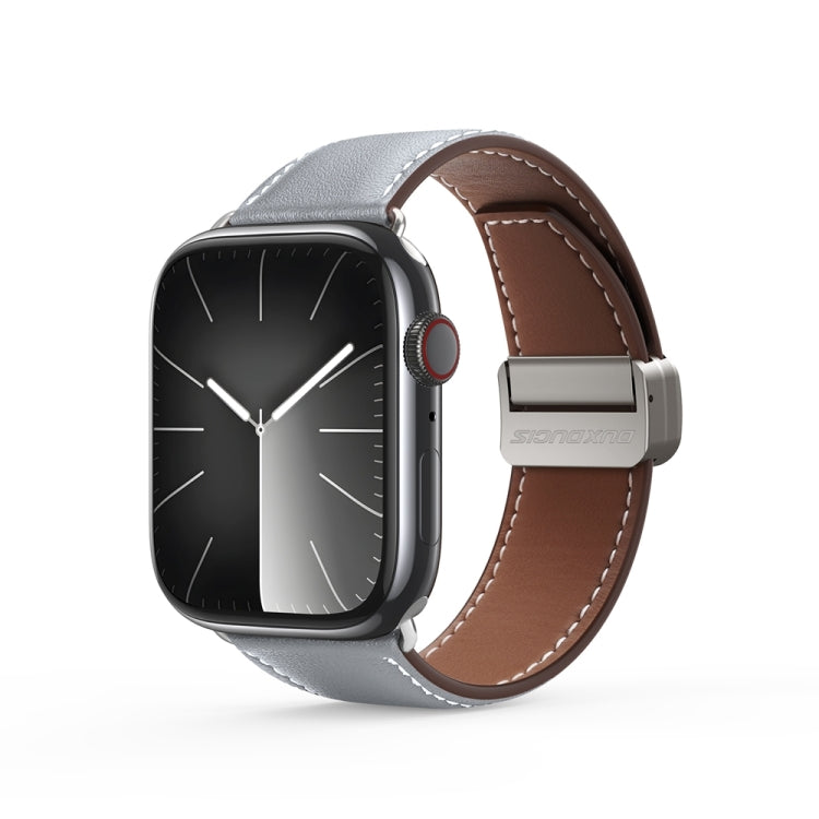 For Apple Watch SE 2022 44mm DUX DUCIS YA Series Magnetic Buckle Genuine Leather Watch Band(Grey) - Watch Bands by DUX DUCIS | Online Shopping UK | buy2fix