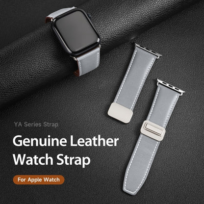 For Apple Watch SE 2022 44mm DUX DUCIS YA Series Magnetic Buckle Genuine Leather Watch Band(Grey) - Watch Bands by DUX DUCIS | Online Shopping UK | buy2fix