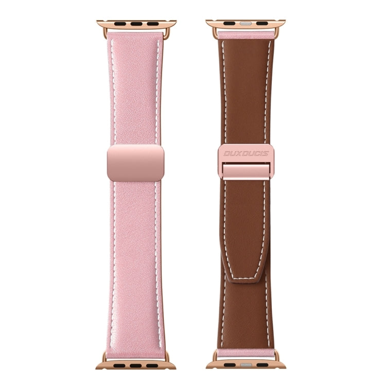 For Apple Watch Series 4 44mm DUX DUCIS YA Series Magnetic Buckle Genuine Leather Watch Band(Pink) - Watch Bands by DUX DUCIS | Online Shopping UK | buy2fix