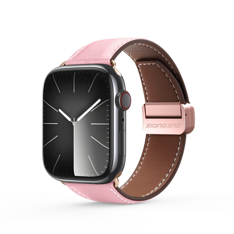 For Apple Watch 42mm DUX DUCIS YA Series Magnetic Buckle Genuine Leather Watch Band(Pink) - Watch Bands by DUX DUCIS | Online Shopping UK | buy2fix