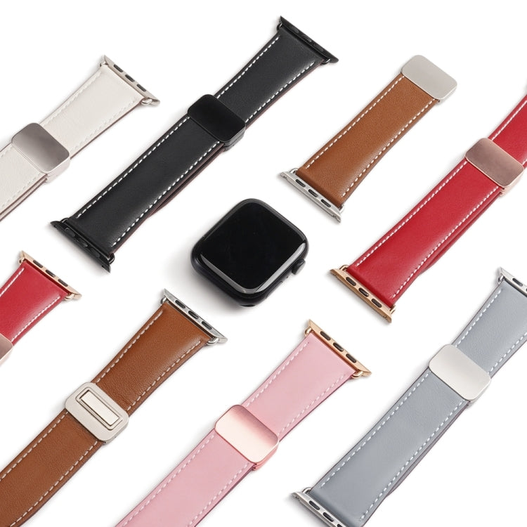 For Apple Watch Series 7 45mm DUX DUCIS YA Series Magnetic Buckle Genuine Leather Watch Band(Brown) - Watch Bands by DUX DUCIS | Online Shopping UK | buy2fix