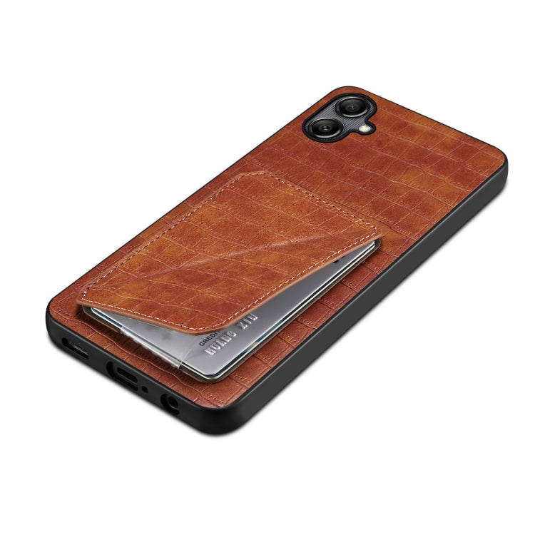 For Samsung Galaxy A51 5G Denior Imitation Crocodile Leather Back Phone Case with Holder(Brown) - Galaxy Phone Cases by Denior | Online Shopping UK | buy2fix