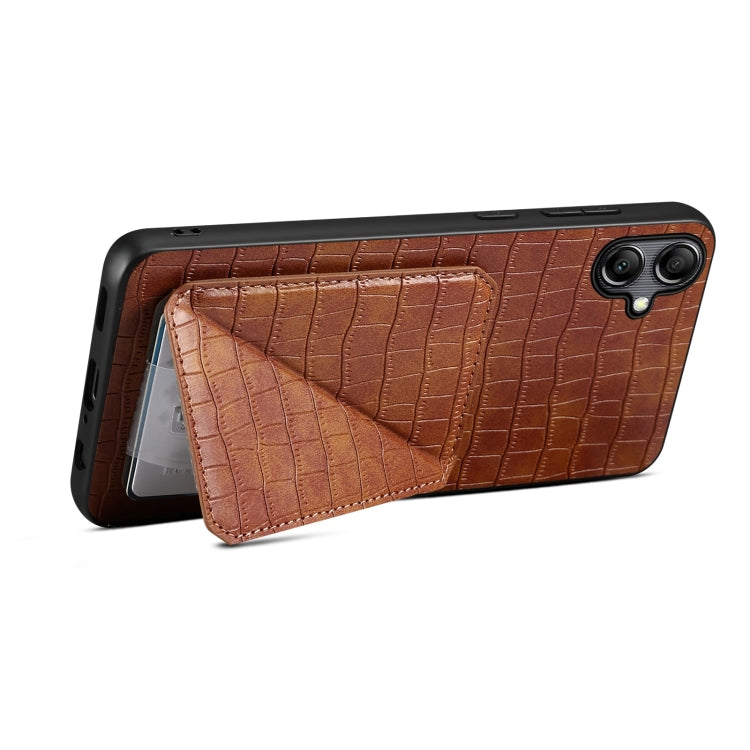 For Samsung Galaxy S24 5G Denior Imitation Crocodile Leather Back Phone Case with Holder(Brown) - Galaxy S24 5G Cases by Denior | Online Shopping UK | buy2fix