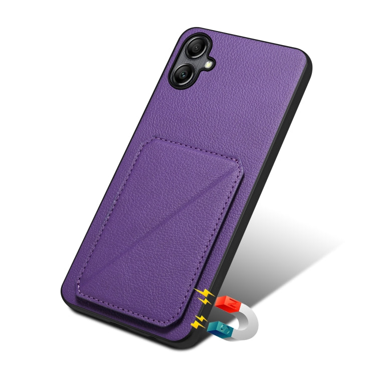 For Samsung Galaxy S21 FE 5G Denior Imitation Calf Leather Back Phone Case with Holder(Purple) - Galaxy Phone Cases by Denior | Online Shopping UK | buy2fix