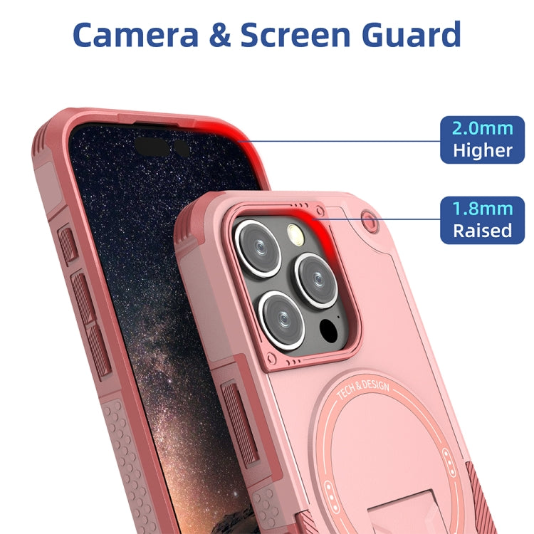 For iPhone 16 Pro Armor Magsafe Holder PC Hybrid TPU Phone Case(Pink) - iPhone 16 Pro Cases by buy2fix | Online Shopping UK | buy2fix