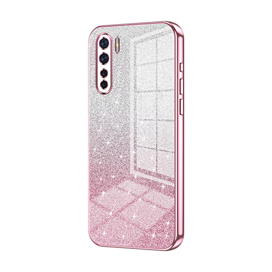 For OPPO A91 Gradient Glitter Powder Electroplated Phone Case(Pink) - OPPO Cases by buy2fix | Online Shopping UK | buy2fix