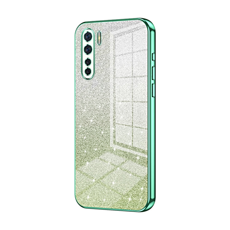For OPPO Reno3 4G / F15 / A91 Gradient Glitter Powder Electroplated Phone Case(Green) - OPPO Cases by buy2fix | Online Shopping UK | buy2fix