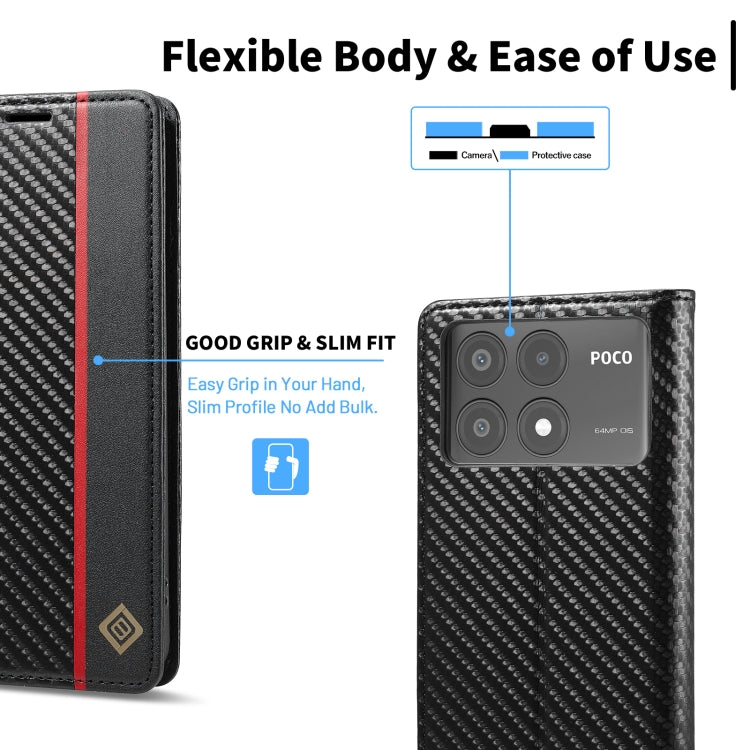 For Xiaomi Poco X6 Pro 5G LC.IMEEKE Carbon Fiber Texture Flip Leather Phone Case(Vertical Black) - Xiaomi Cases by LC.IMEEKE | Online Shopping UK | buy2fix