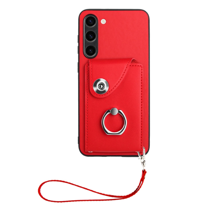 For Samsung Galaxy S23+ 5G Organ Card Bag Ring Holder PU Phone Case with Lanyard(Red) - Galaxy S23+ 5G Cases by buy2fix | Online Shopping UK | buy2fix