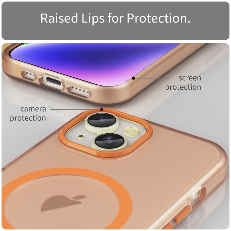 For iPhone 15 MagSafe Frosted Translucent TPU + PC Full Coverage Phone Case(Orange) - iPhone 15 Cases by buy2fix | Online Shopping UK | buy2fix