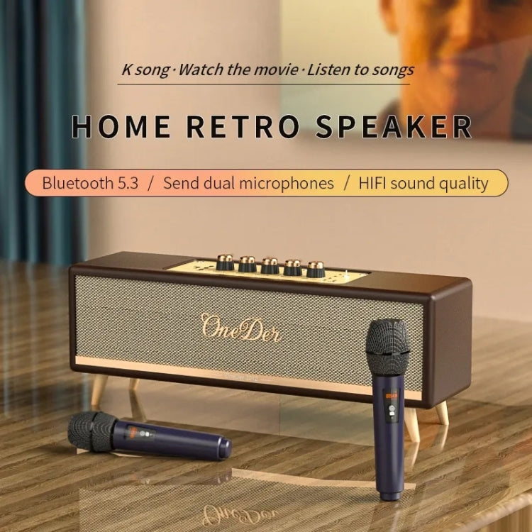 Oneder D8 Wireless Retro Dual Microphone Bluetooth Speaker(Brown) - Desktop Speaker by OneDer | Online Shopping UK | buy2fix