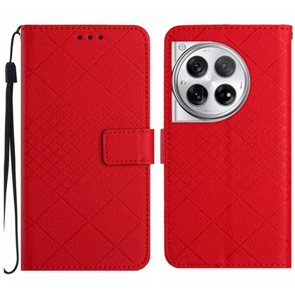 For OnePlus 12 5G Global Rhombic Grid Texture Leather Phone Case(Red) - OnePlus Cases by buy2fix | Online Shopping UK | buy2fix