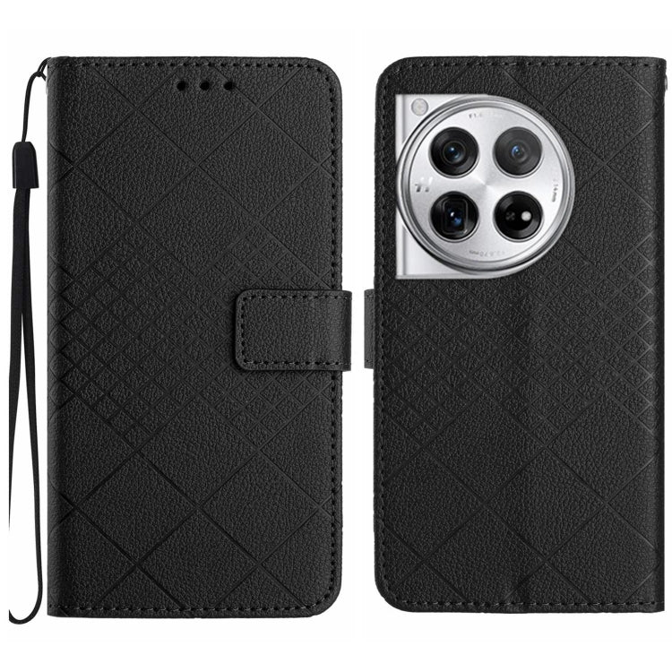 For OnePlus 12 5G Global Rhombic Grid Texture Leather Phone Case(Black) - OnePlus Cases by buy2fix | Online Shopping UK | buy2fix