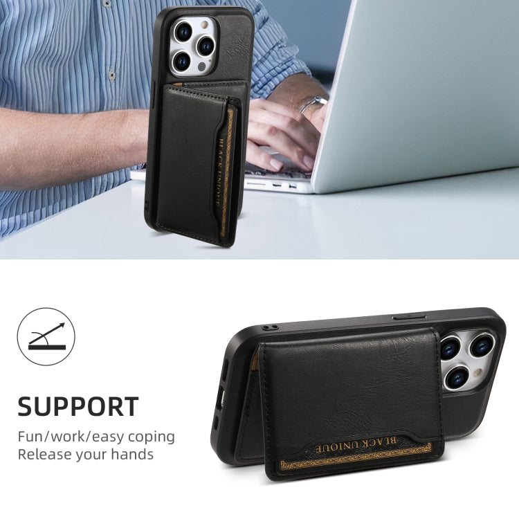 For iPhone 15 Pro Denior Cowhide Texture Leather MagSafe Detachable Wallet Phone Case(Black) - iPhone 15 Pro Cases by Denior | Online Shopping UK | buy2fix