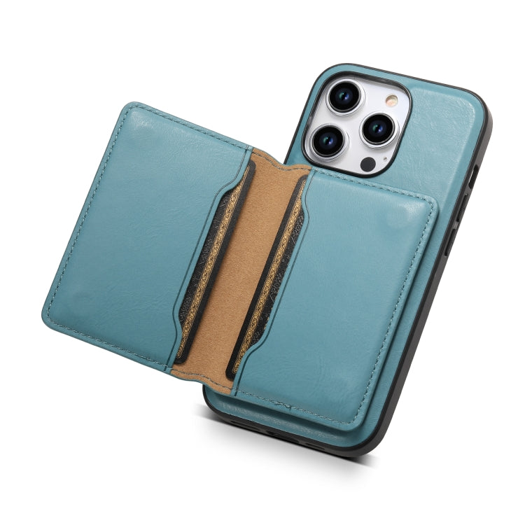 For iPhone 15 Denior Cowhide Texture Leather MagSafe Detachable Wallet Phone Case(Blue) - iPhone 15 Cases by Denior | Online Shopping UK | buy2fix
