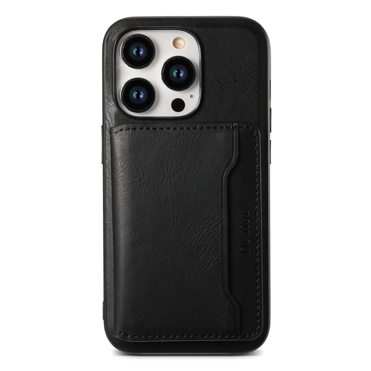 For iPhone 14 Denior Cowhide Texture Leather MagSafe Detachable Wallet Phone Case(Black) - iPhone 14 Cases by Denior | Online Shopping UK | buy2fix