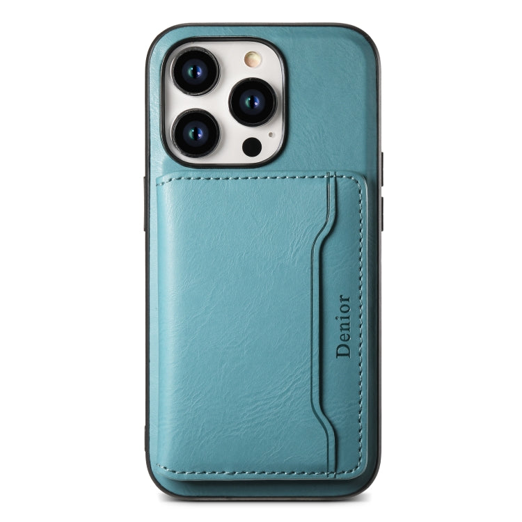 For iPhone 14 Pro Denior Cowhide Texture Leather MagSafe Detachable Wallet Phone Case(Blue) - iPhone 14 Pro Cases by Denior | Online Shopping UK | buy2fix