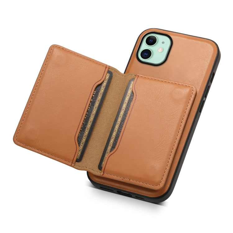 For iPhone 11 Denior Cowhide Texture Leather MagSafe Detachable Wallet Phone Case(Khaki) - iPhone 11 Cases by Denior | Online Shopping UK | buy2fix