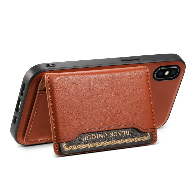 For iPhone X / XS Denior Cowhide Texture Leather MagSafe Detachable Wallet Phone Case(Brown) - More iPhone Cases by Denior | Online Shopping UK | buy2fix