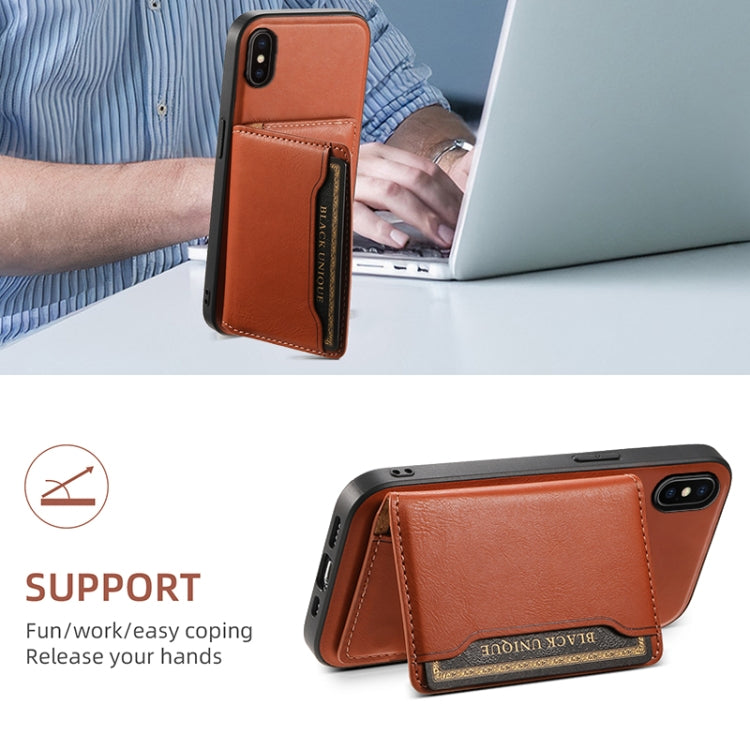 For iPhone X / XS Denior Cowhide Texture Leather MagSafe Detachable Wallet Phone Case(Brown) - More iPhone Cases by Denior | Online Shopping UK | buy2fix