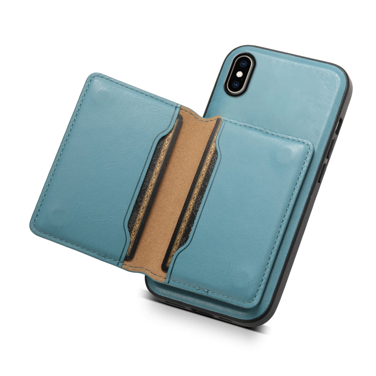 For iPhone XS Max Denior Cowhide Texture Leather MagSafe Detachable Wallet Phone Case(Blue) - More iPhone Cases by Denior | Online Shopping UK | buy2fix