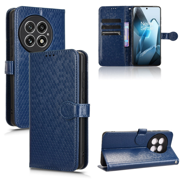 For OnePlus 13 5G Honeycomb Dot Texture Leather Phone Case(Blue) - OnePlus Cases by buy2fix | Online Shopping UK | buy2fix