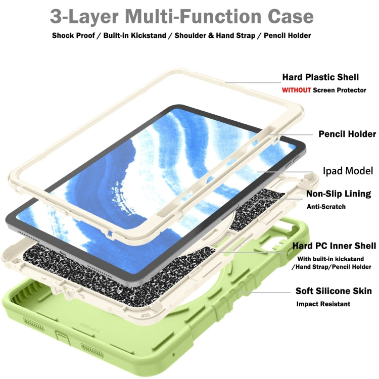 For iPad Air 11 2024 X Rotation PC Hybrid Silicone Tablet Case with Strap(Yellow Green White) - iPad Air 11 2024 Cases by buy2fix | Online Shopping UK | buy2fix